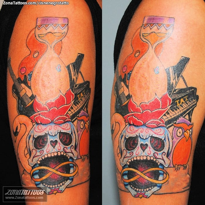 Foto de tatuaje Old School, Relojes, Calaveras