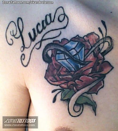 Tattoo photo Flowers, Diamods, Chest