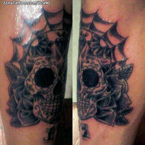 Foto de tatuaje Rosas, Sugar Skull, Telarañas