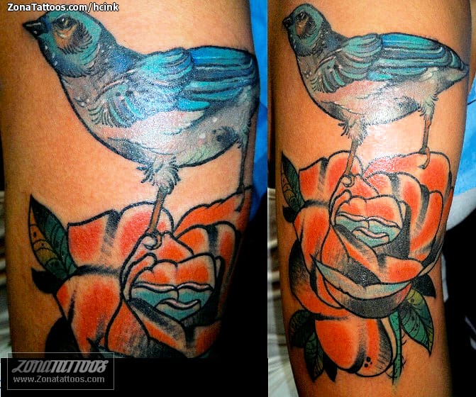 Foto de tatuaje Aves, Animales, Flores