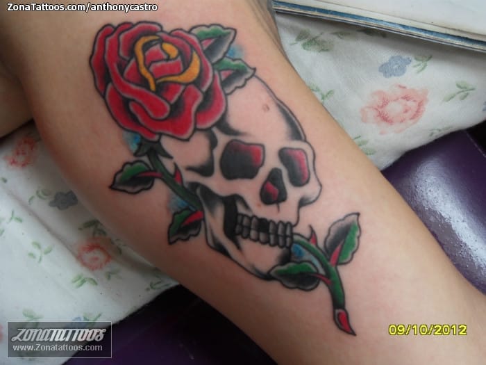 Tattoo photo Skulls, Roses, Flowers