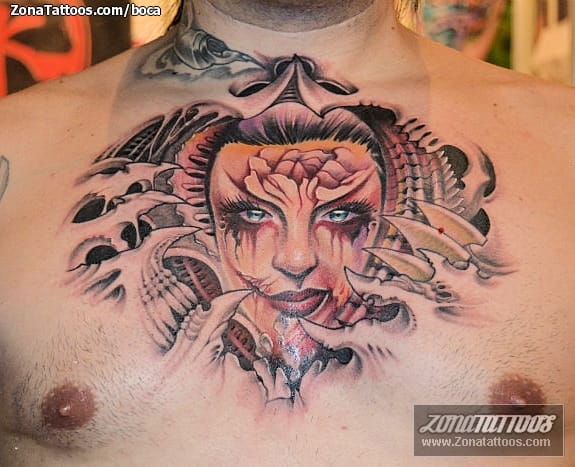 Tattoo photo Biorganic, Faces, Chest