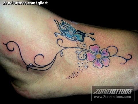 Tattoo photo Butterflies, Vines, Instep