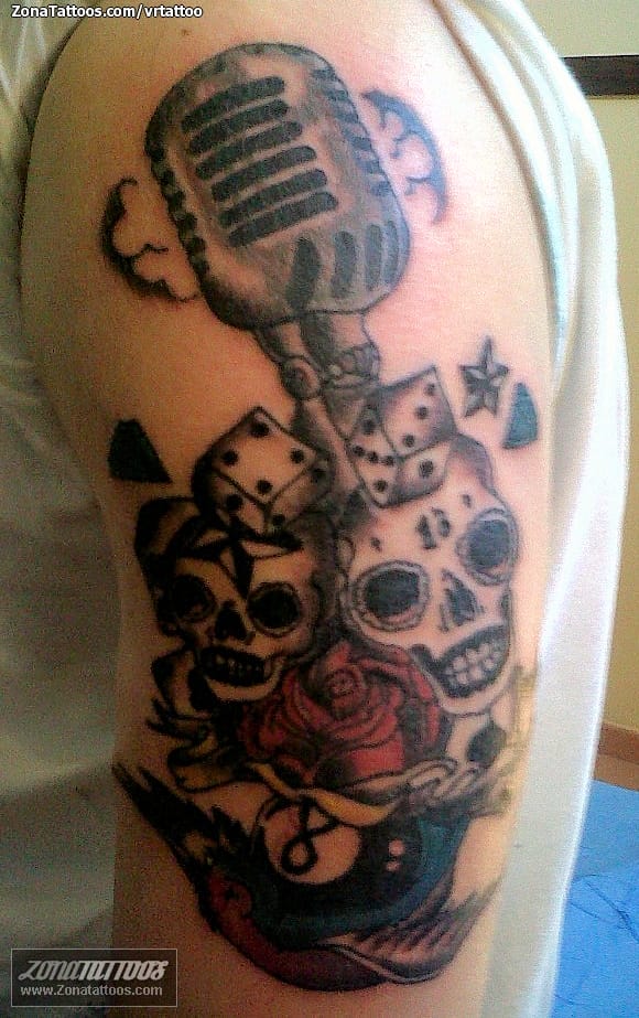 Tattoo photo Sugar Skull, Microphones