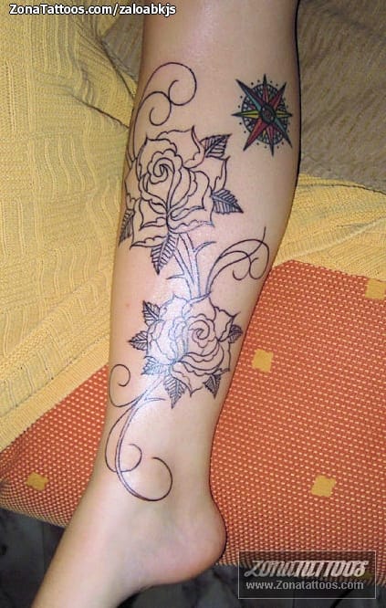 Tattoo photo Roses, Compass rose, Flowers