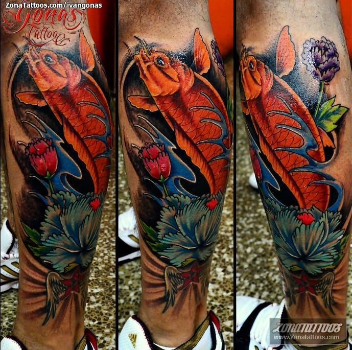 Tattoo photo Koi, Fish, Flowers