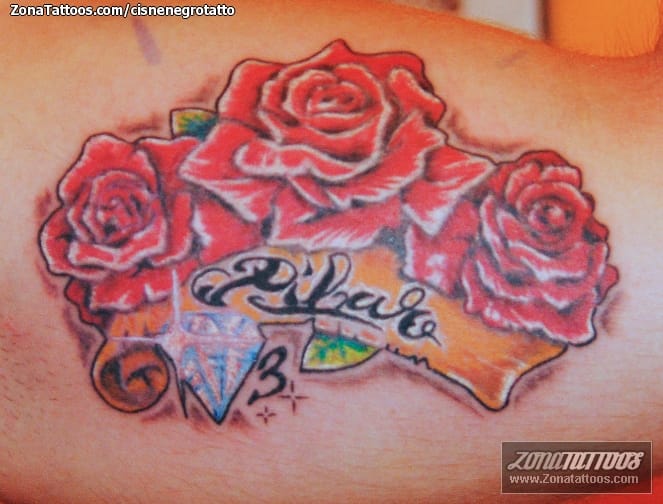 Foto de tatuaje Rosas, Pergaminos, Diamantes