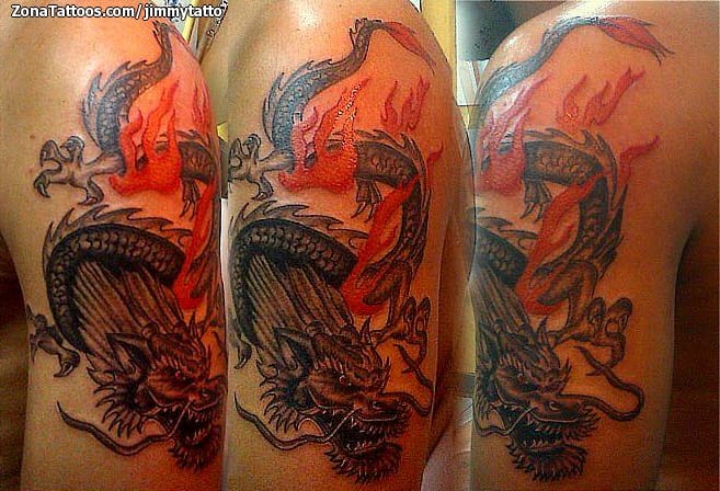 Foto de tatuaje Dragones, Orientales, Llamas