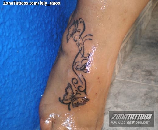 Tattoo photo Butterflies, Instep, Flourish