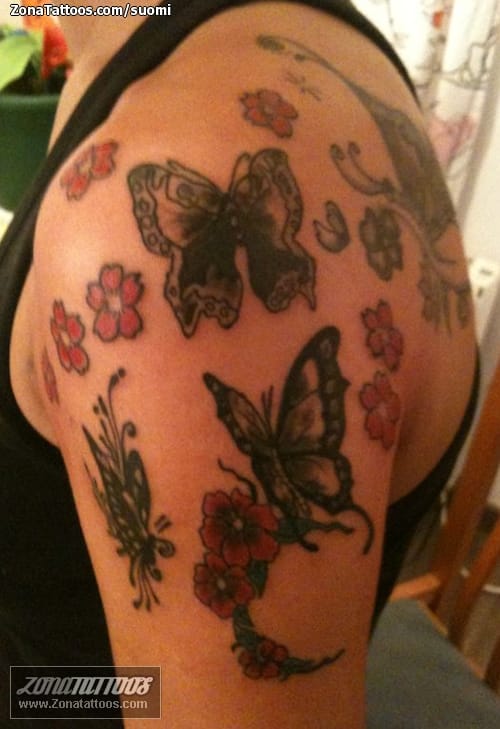 Foto de tatuaje Mariposas, Flores, Insectos