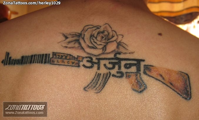 Tattoo photo Roses, Weapons