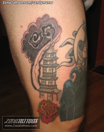 Tattoo photo Pagoda, Clouds, Asian