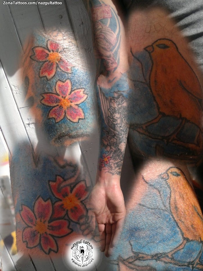 Foto de tatuaje Flores, Aves, Animales