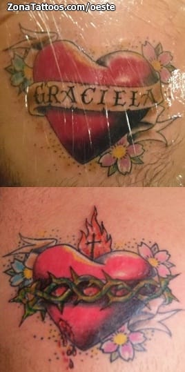 Foto de tatuaje Cover Up, Corazones, Espinos