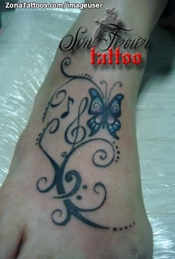 Tattoo photo Musical notes, Butterflies, Instep