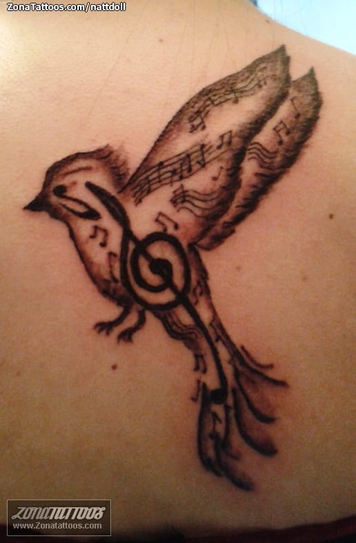 Foto de tatuaje Aves, Animales, Notas Musicales