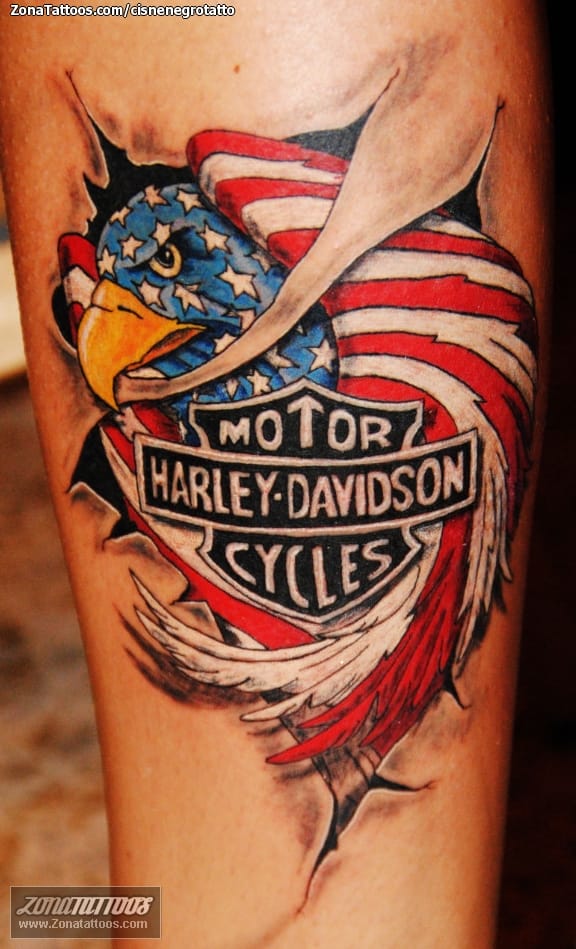 Tattoo photo Harley-davidson, Eagles, Flags