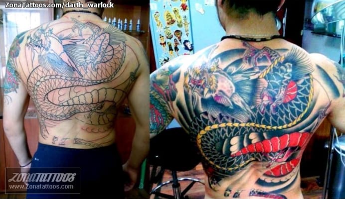 Tattoo photo Dragons, Back, Asian