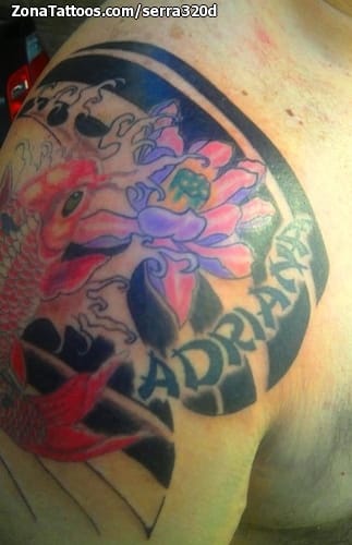 Tattoo photo Koi, Lotus, Shoulder