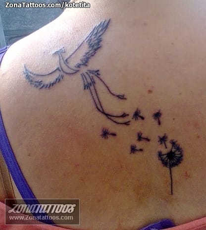 Tattoo photo Phoenix, Dandelions, Shoulder blade