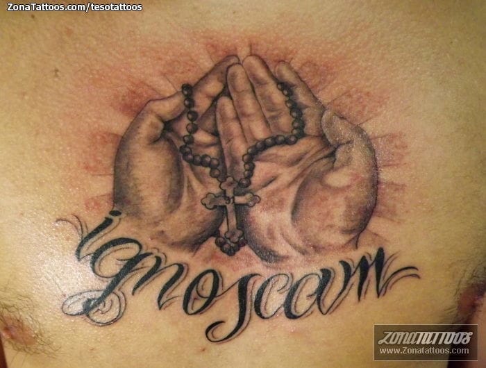 Tattoo photo Hands, Rosaries, Letters