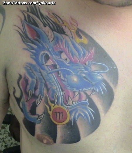 Foto de tatuaje Dragones, Pecho, Orientales