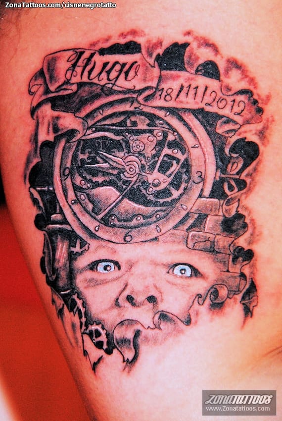 Tattoo photo Clocks, Faces, Cracks