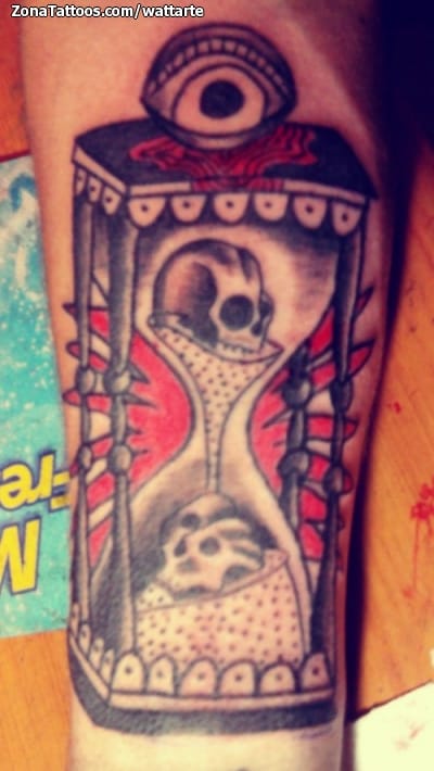 Tattoo photo Hourglass, Skulls