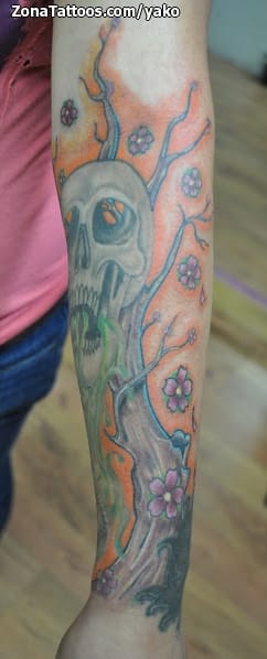 Foto de tatuaje Árboles, Calaveras, Mangas