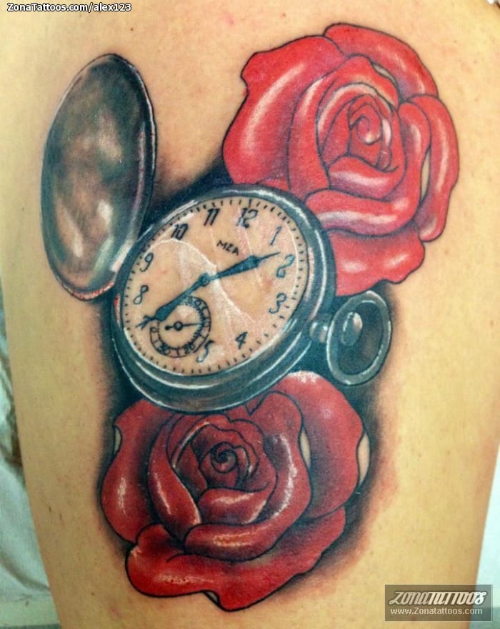 Tatuaje reloj con online rosas