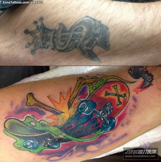 Tattoo photo Cover Up, New School, Skate