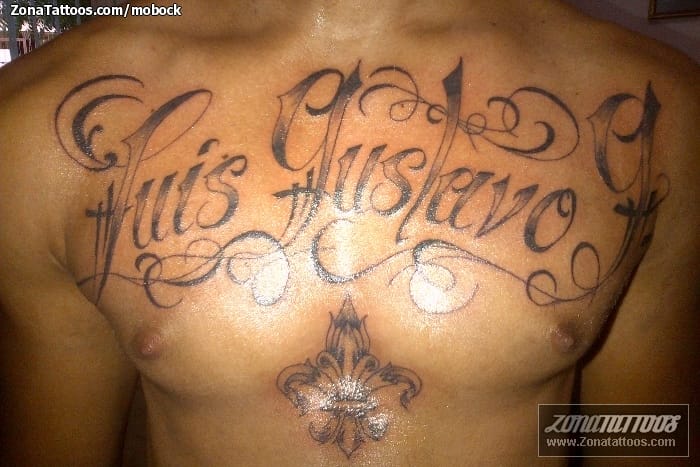 Tattoo photo Names, Fleur de lis, Letters