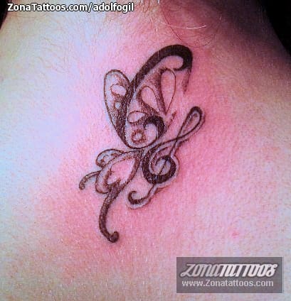 Foto de tatuaje Mariposas, Insectos, Notas Musicales