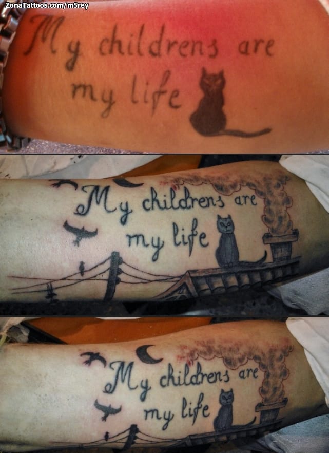 Foto de tatuaje Gatos, Letras, Cover Up