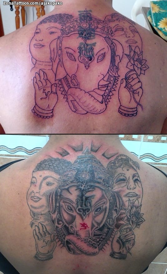 Foto de tatuaje Cover Up, Ganesha, Religiosos