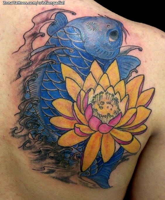 Foto de tatuaje Koi, Lotos, Peces