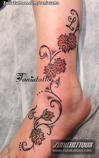 Foto de tatuaje Flores, Tobillo