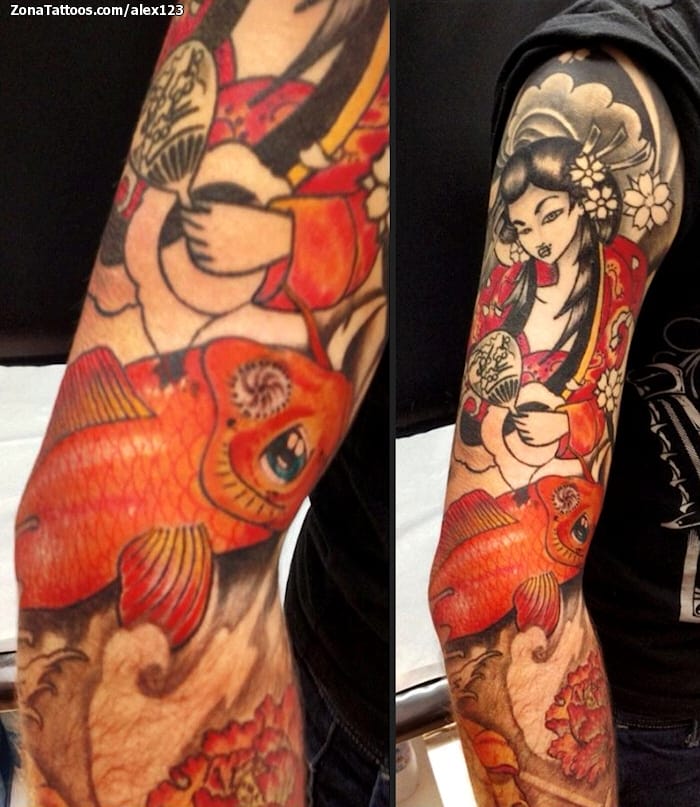 Tattoo photo Asian, Geisha, Koi