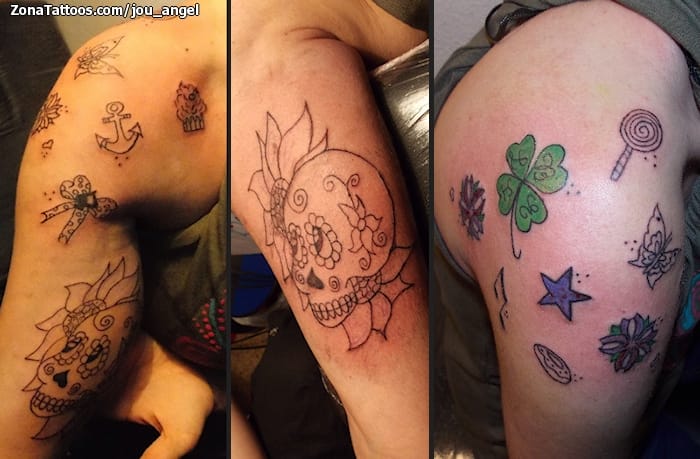 Tattoo photo Skulls, Sugar Skull, Clovers