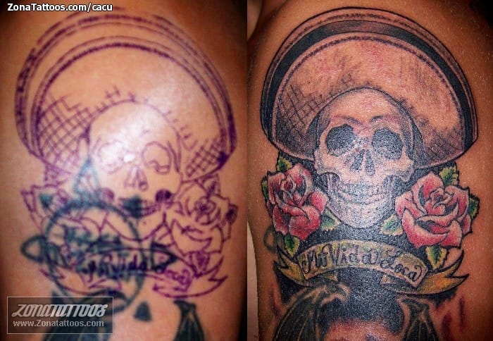 Foto de tatuaje Cover Up, Calaveras, Rosas