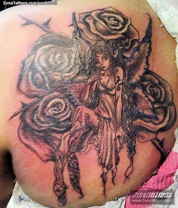 Tattoo photo Fairies, Roses, Shoulder blade