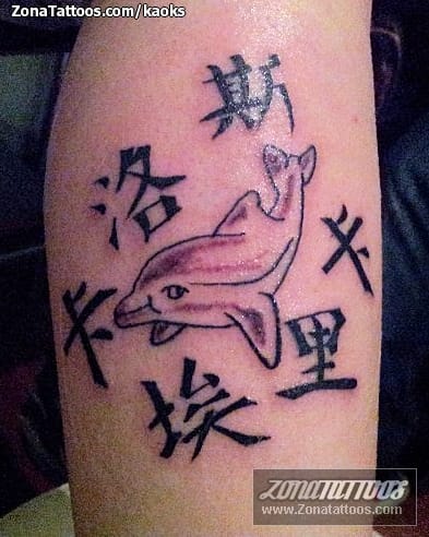 Tattoo photo Kanjis, Dolphins, Animals