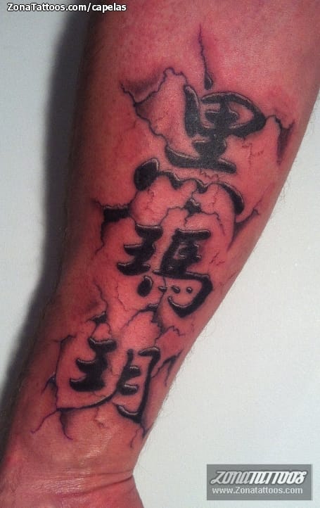 Tattoo photo Chinese caligraphy, Kanjis, Cracks