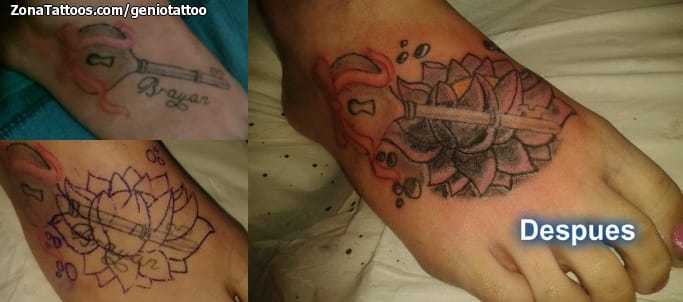 Foto de tatuaje Cover Up, Lotos, Empeine