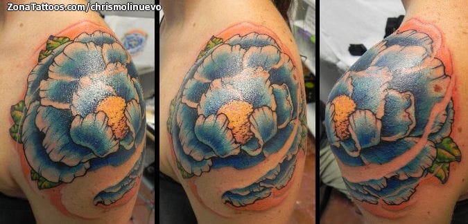 Foto de tatuaje Flores, Hombro, Peonías