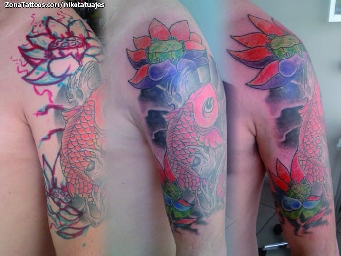 Foto de tatuaje Koi, Peces, Flores