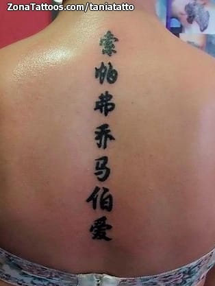 Tattoo of Chinese caligraphy, Kanjis, Spine