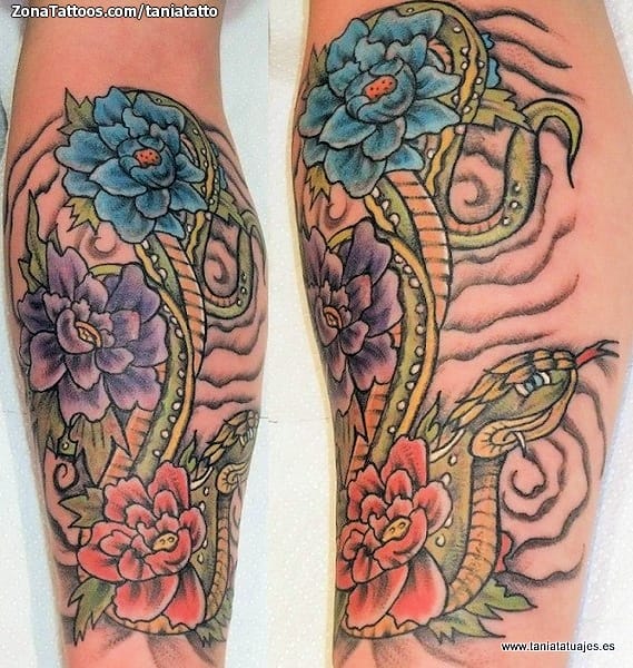 Tattoo photo Flowers, Snakes, Animals