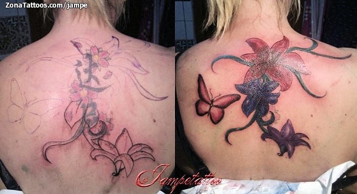 Foto de tatuaje Cover Up, Flores, Espalda