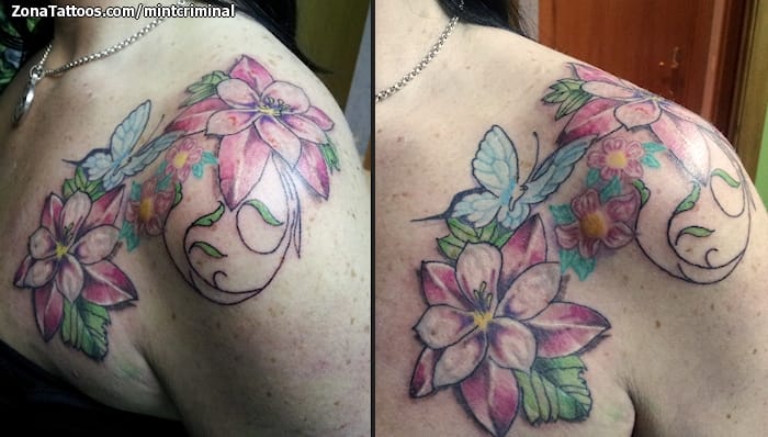 Foto de tatuaje Flores, Mariposas, Hombro